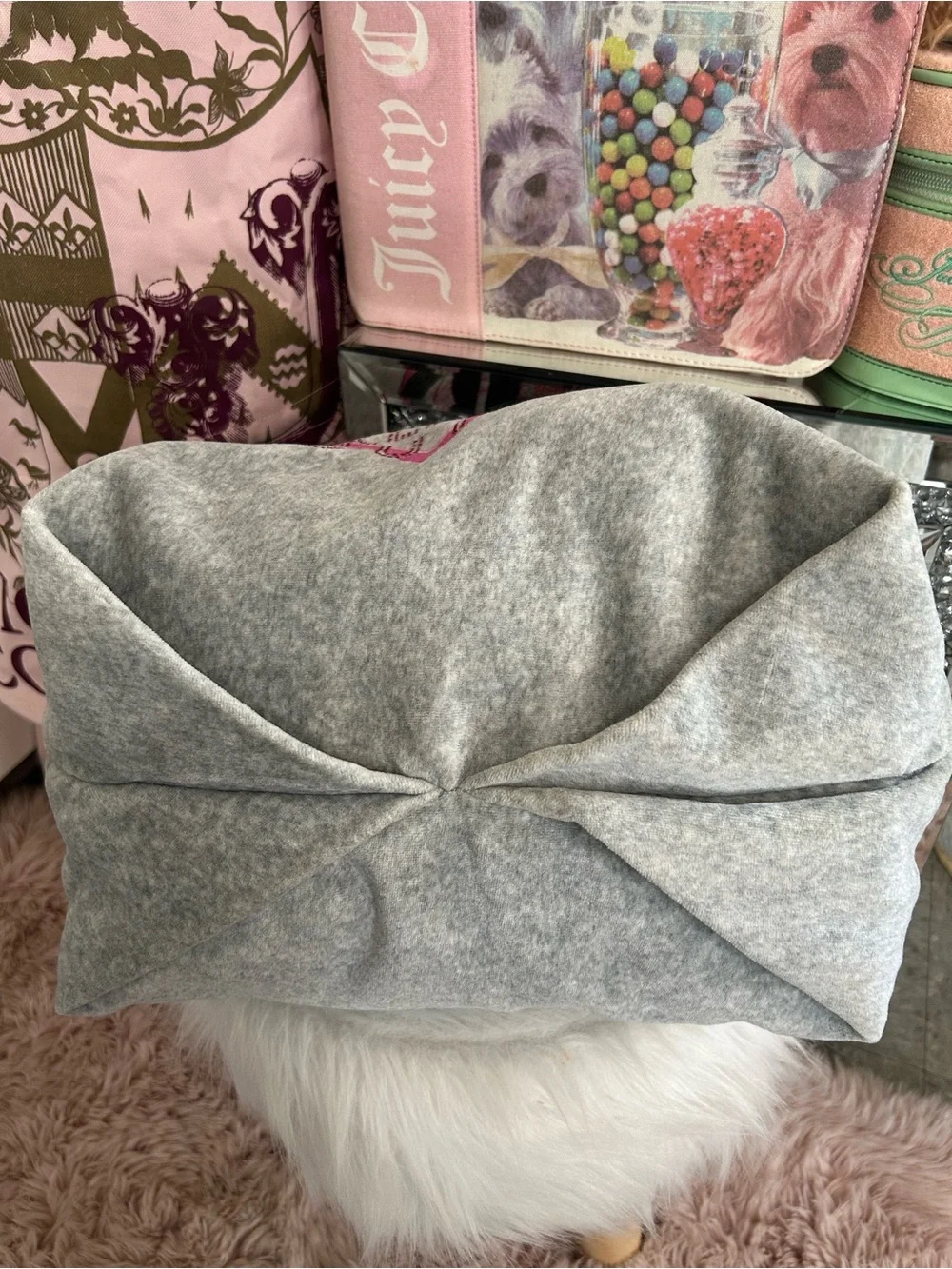 Y2K Vintage 2010 Juicy Couture Gray Velour Large Hobo Bag Darling Of Couture